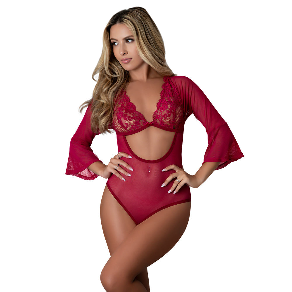 Black Cherry 3/4 Sleeve Playsuit Lingerie